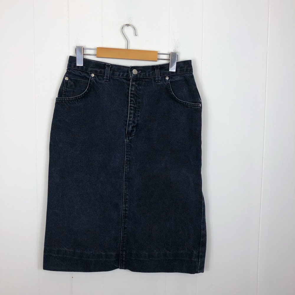 Vintage High Waisted Denim Midi Skirt Sz 28‎